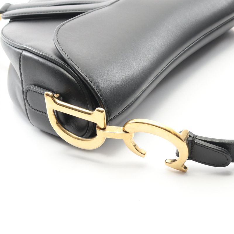Dior Handbag Saddle Bag Black Leather Saddle Bag Women's Used A