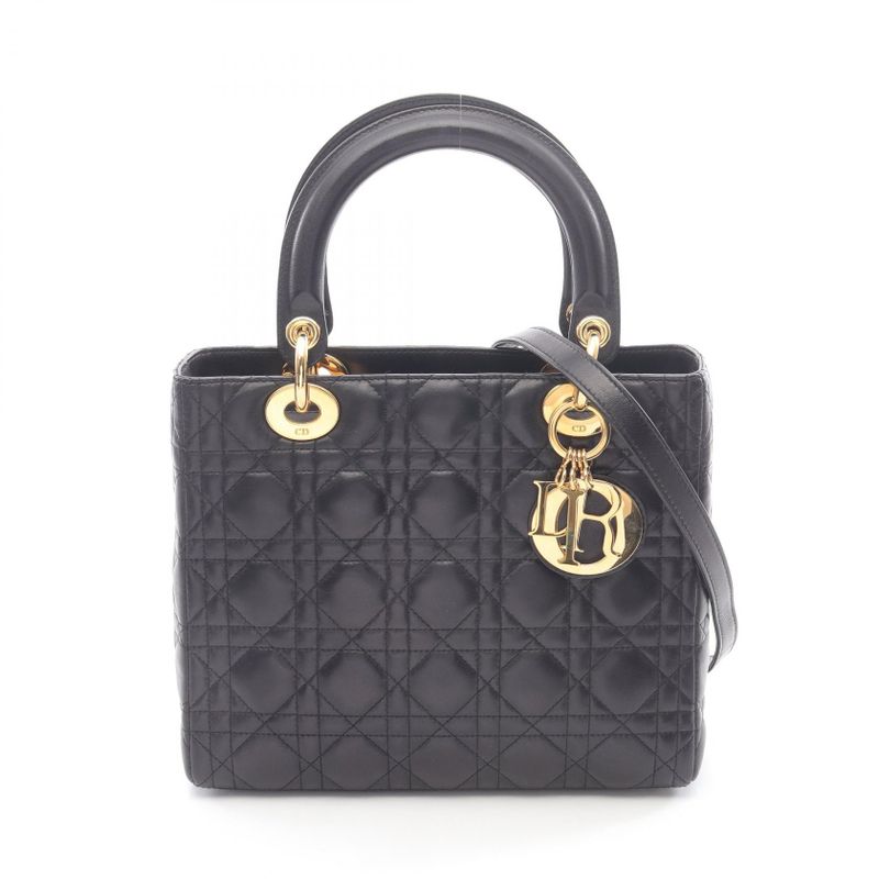 Dior Handbag Lady Dior Cannage Cal44550 Black Leather Lady Dior Cannage 2way