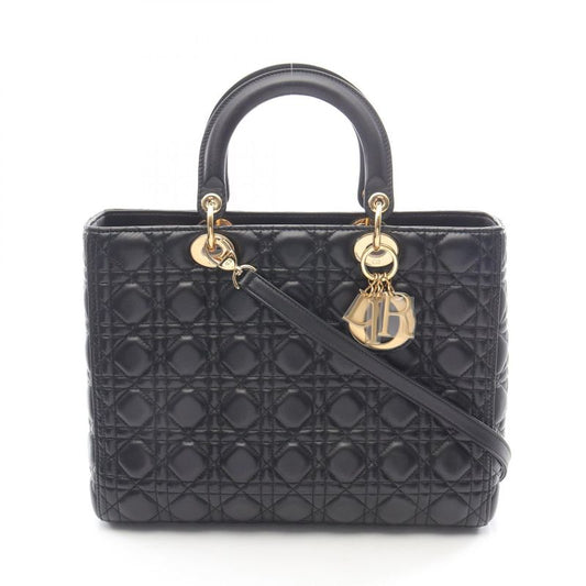 Dior Handbag Lady Dior Large Cannage Black Leather Lady Dior Cannage 2way Tote