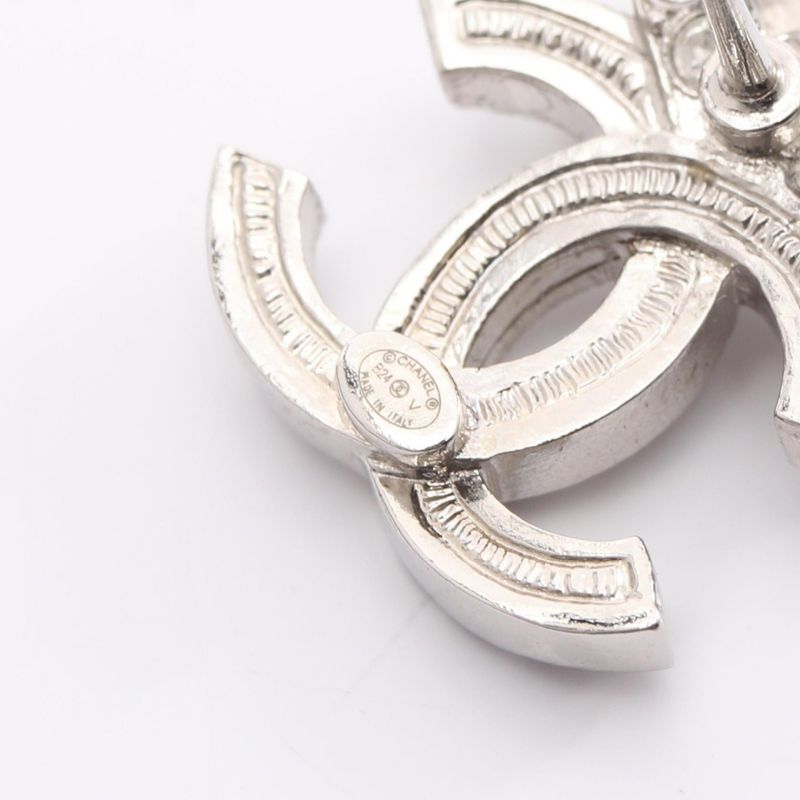 Chanel Earrings Coco Mark Ribbon Stainless Steel Earrings Women's Used A