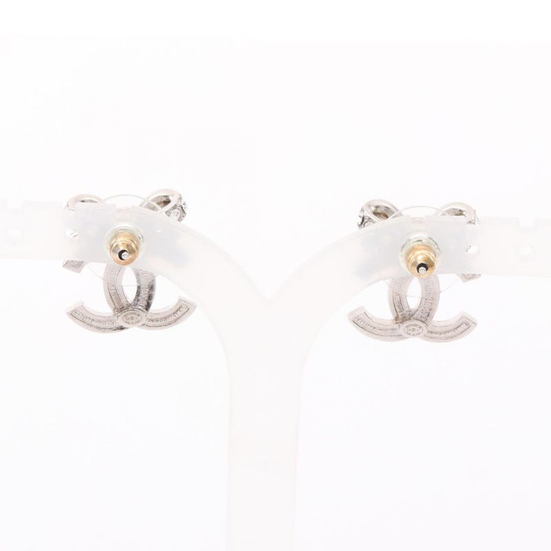 Chanel Earrings Coco Mark Ribbon Stainless Steel Earrings Women's Used A