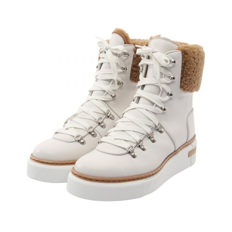 Hermes Boots Flocon Ankle Leather Shearling Boots Women's Used A