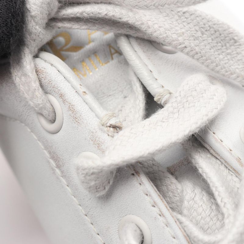 Prada Sneakers Triangle Logo Distressed Processing 2ee413 White Leather