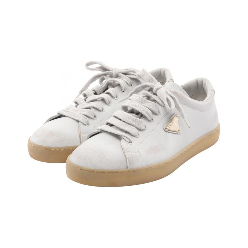 Prada Sneakers Triangle Logo Distressed Processing 2ee413 White Leather