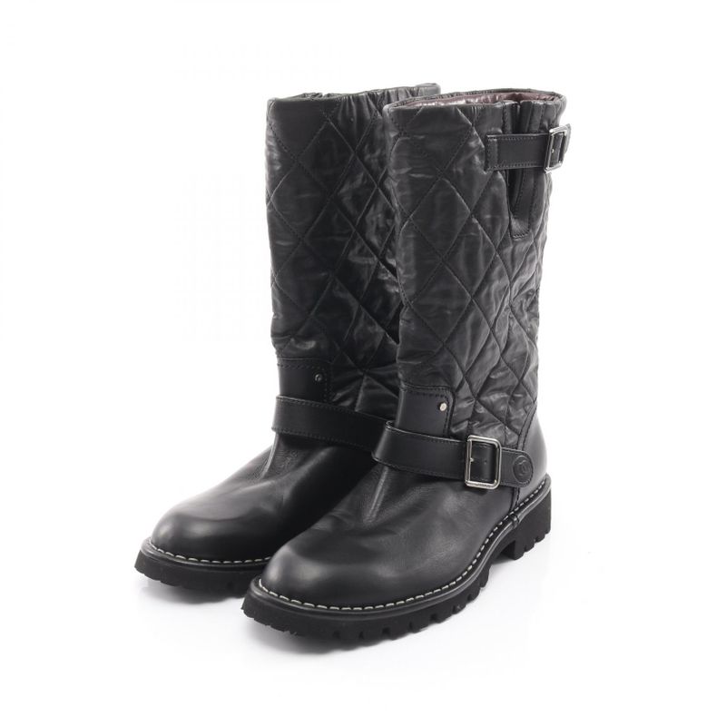 Chanel Boots Matelasse Engineer Leather Boots Women's Used A