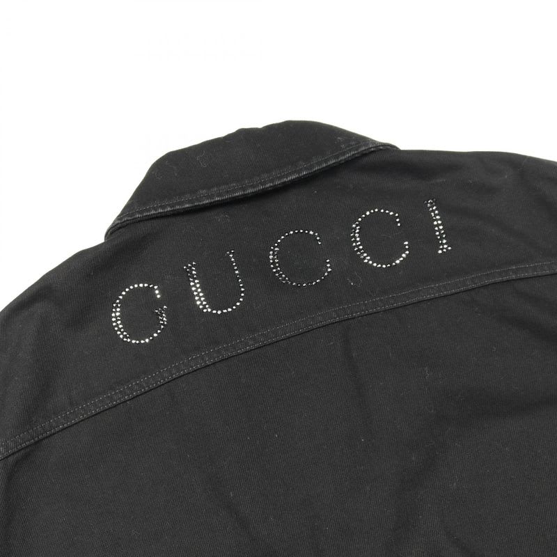 Gucci Denim Jacket Rhinestone Logo Zip Up Other