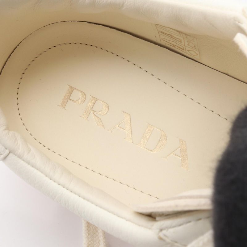 Prada Sneakers Triangle Logo 2ee394 Ivory Leather Sneakers Men's Unused
