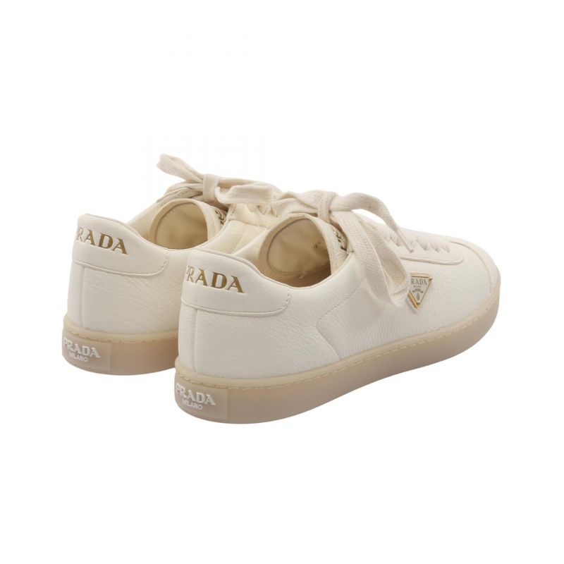 Prada Sneakers Triangle Logo 2ee394 Ivory Leather Sneakers Men's Unused