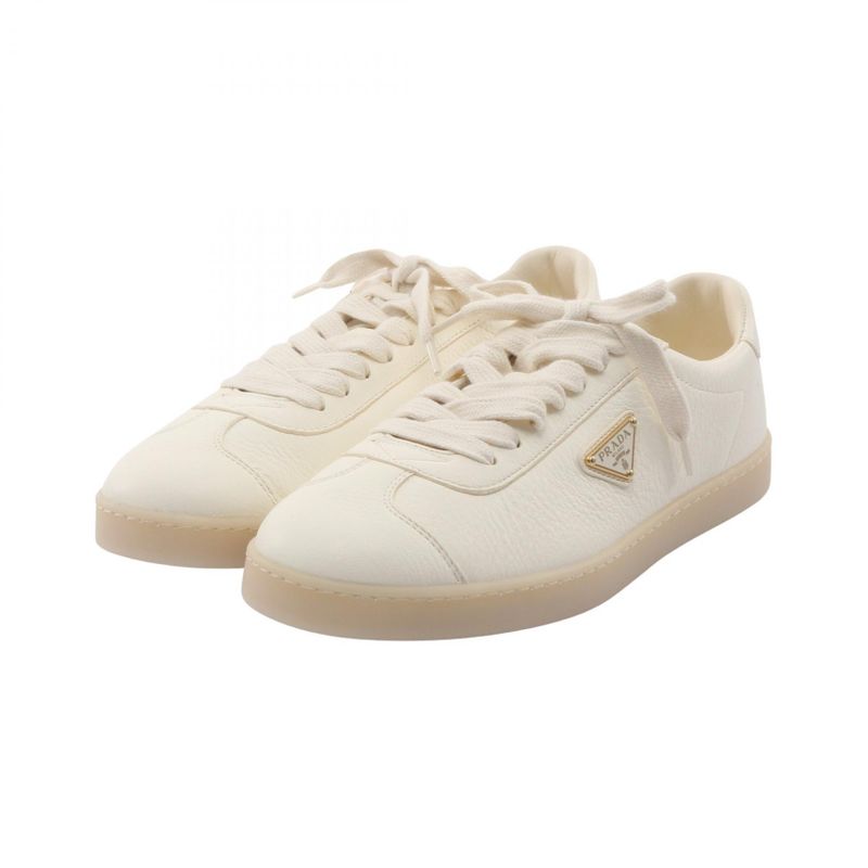 Prada Sneakers Triangle Logo 2ee394 Ivory Leather Sneakers Men's Unused