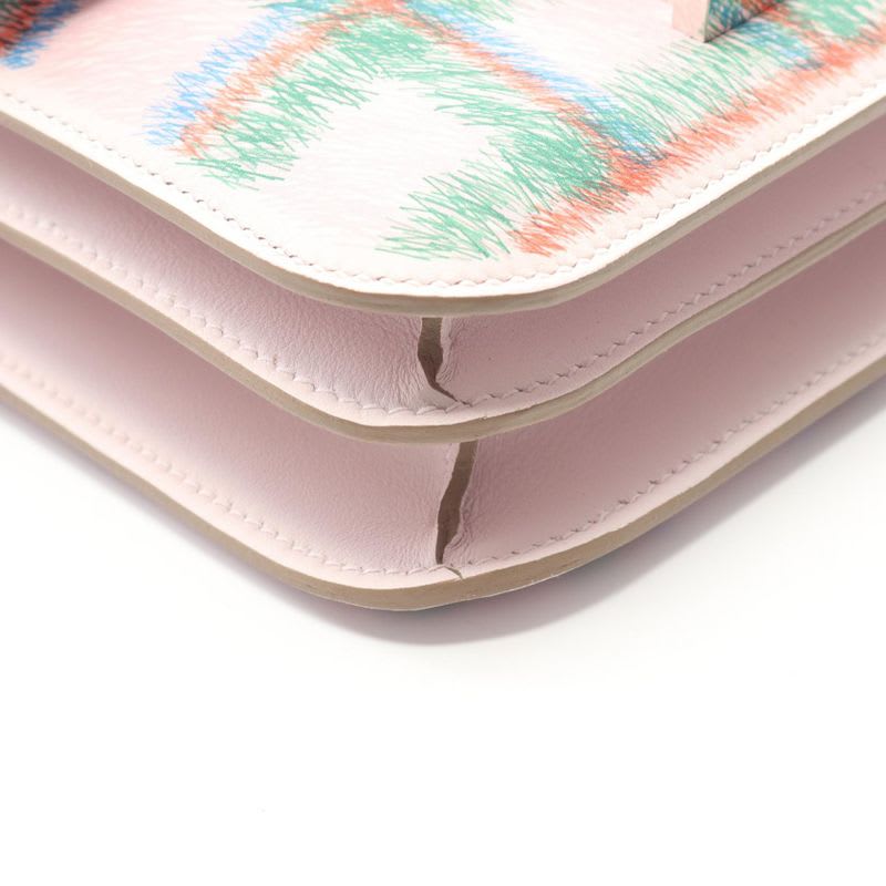 Hermes Shoulder Bag Constance 3 Mini Tartan Mauve Pale Leather