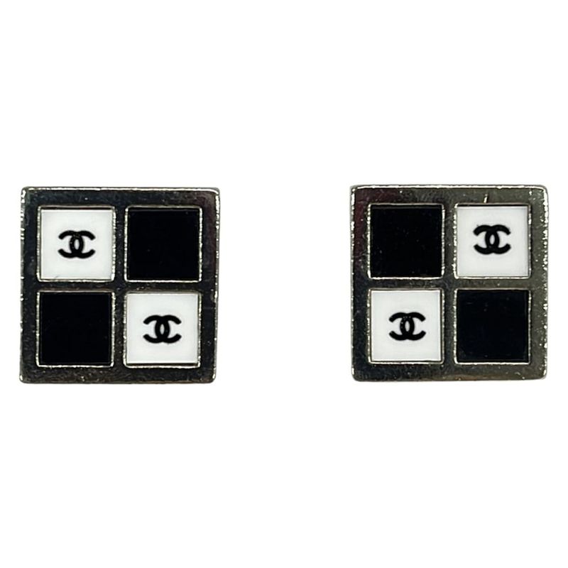 Chanel Earrings - Silver X Black X White Square Here Mark