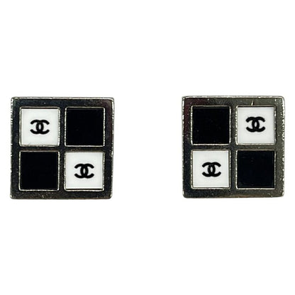 Chanel Earrings - Silver X Black X White Square Here Mark