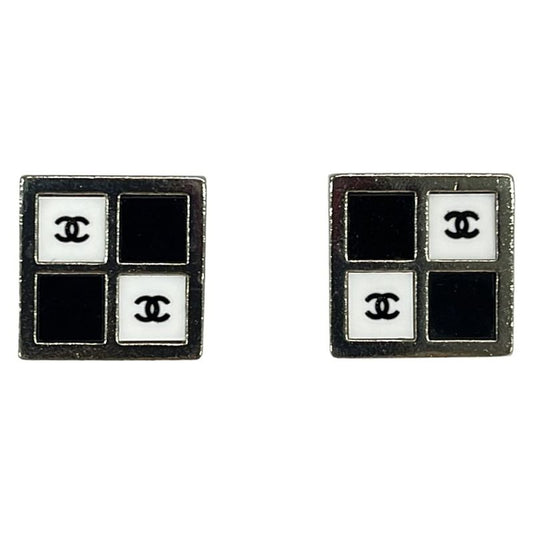 Chanel Earrings - Silver X Black X White Square Here Mark