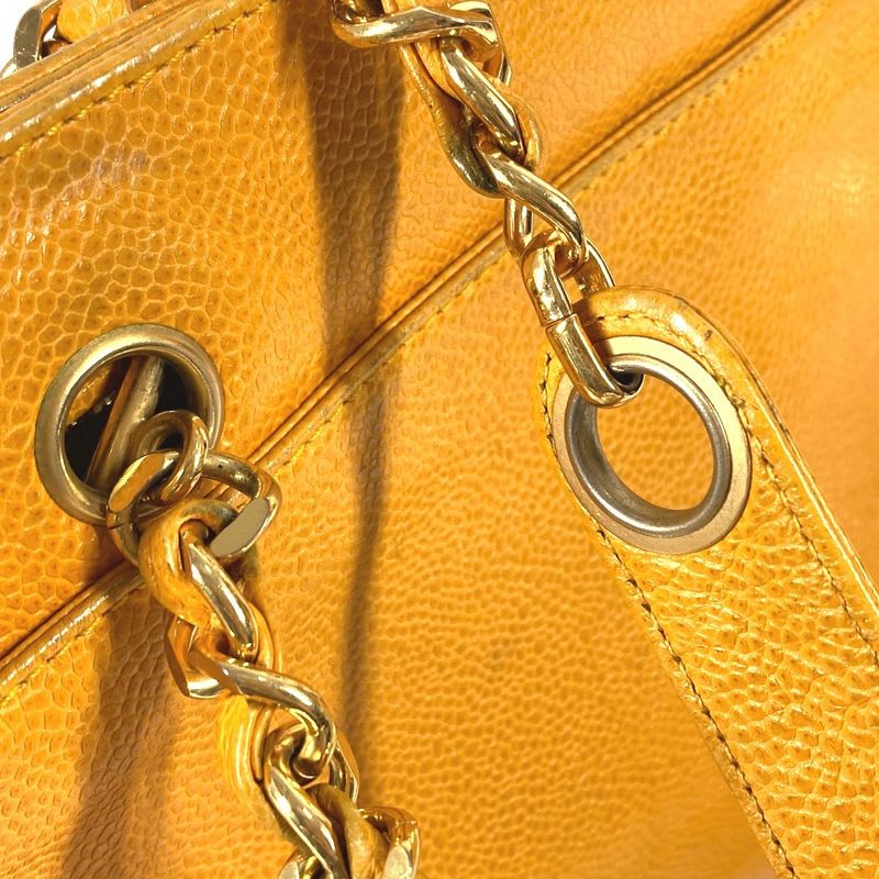 Chanel Chanel Shoulder Bag CC Logo Triple Coco Caviar Leather Yellow