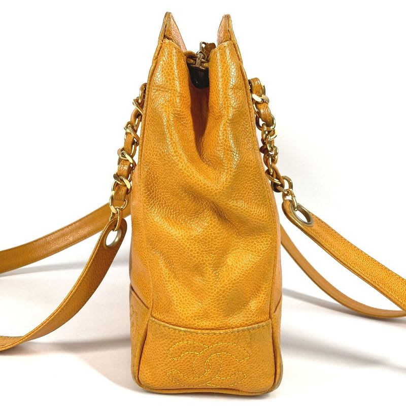 Chanel Chanel Shoulder Bag CC Logo Triple Coco Caviar Leather Yellow