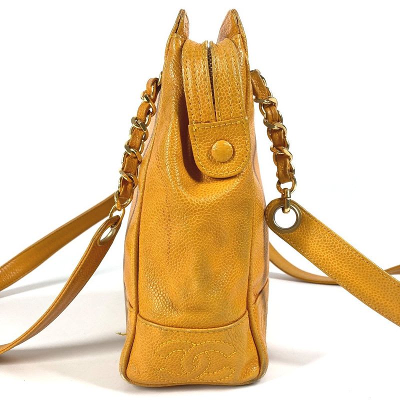 Chanel Chanel Shoulder Bag CC Logo Triple Coco Caviar Leather Yellow