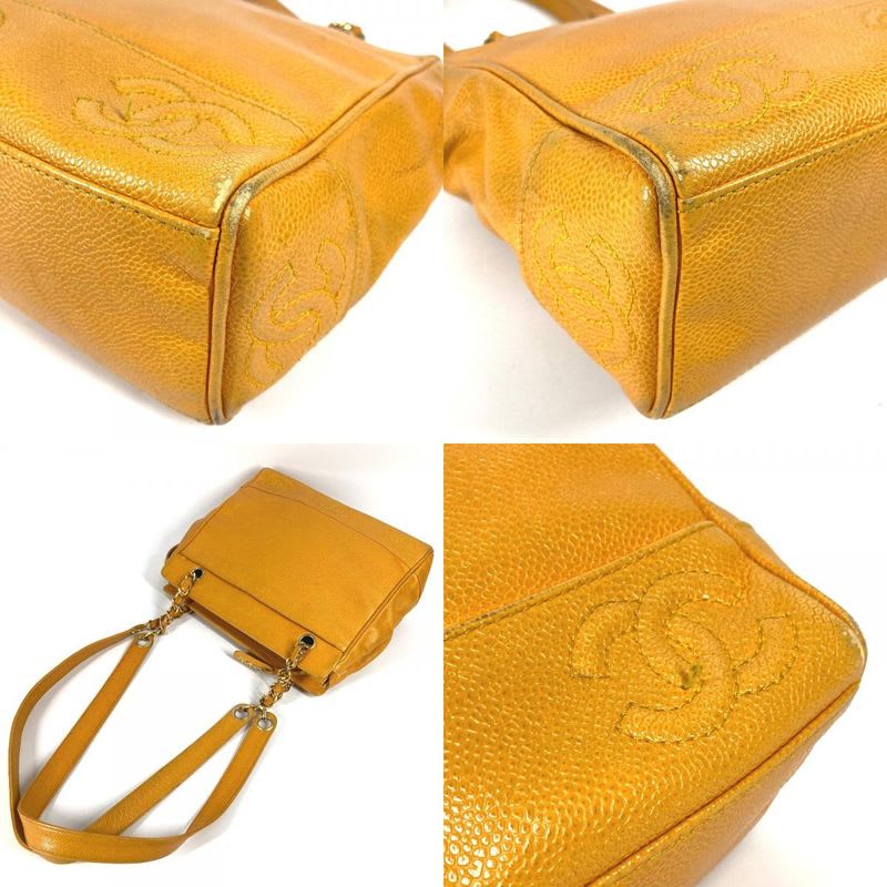 Chanel Chanel Shoulder Bag CC Logo Triple Coco Caviar Leather Yellow