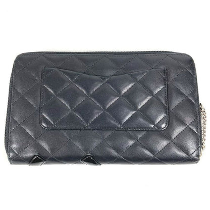 Chanel Long Wallet Travel Case CC Coco Mark Logo Leather Black