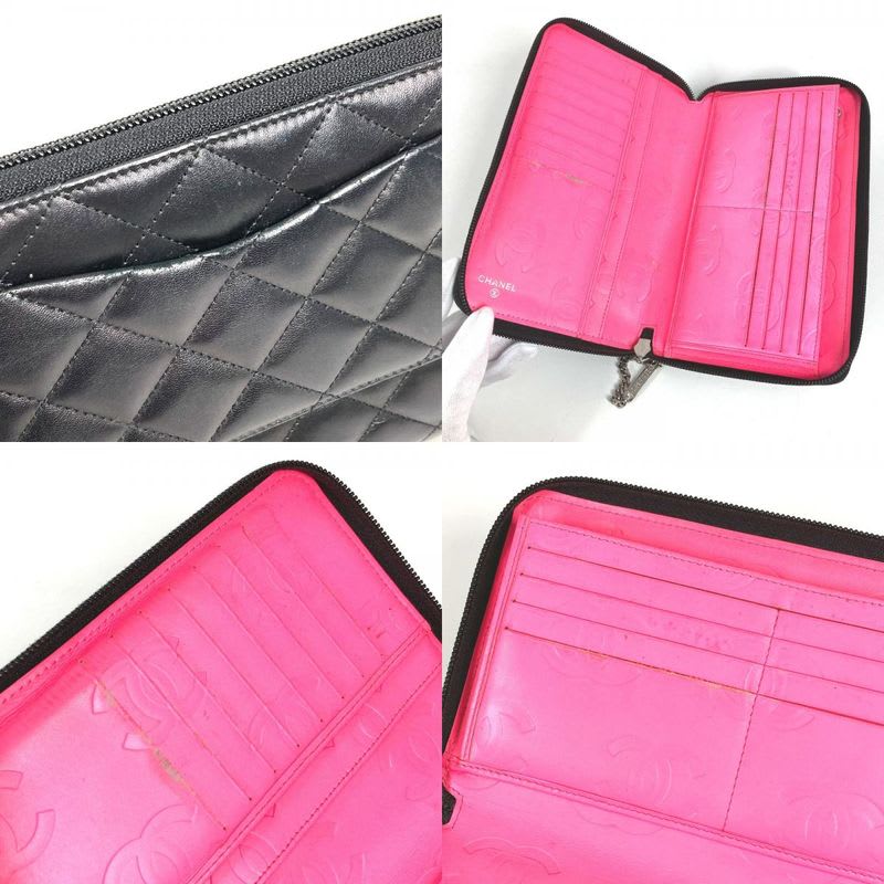 Chanel Long Wallet Travel Case CC Coco Mark Logo Leather Black