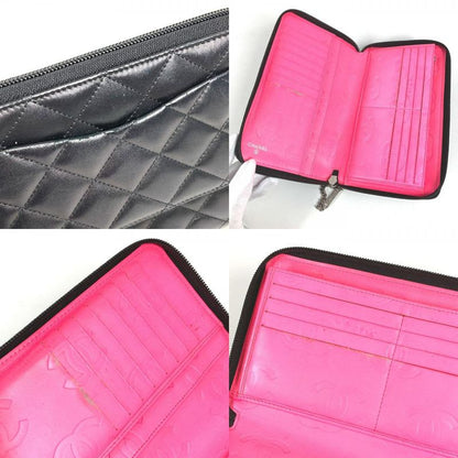 Chanel Long Wallet Travel Case CC Coco Mark Logo Leather Black
