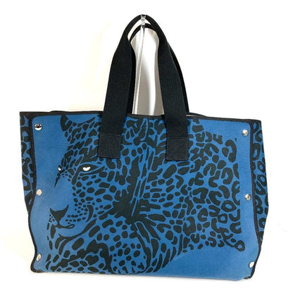 Hermes Tote Bag Leopard Cotton Black