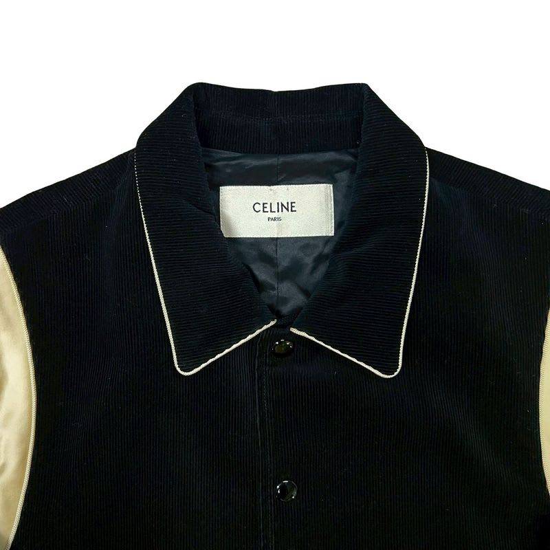 Celine Teddy Jacket Corduroy Satin Blouson Outerwear Size 46 Black