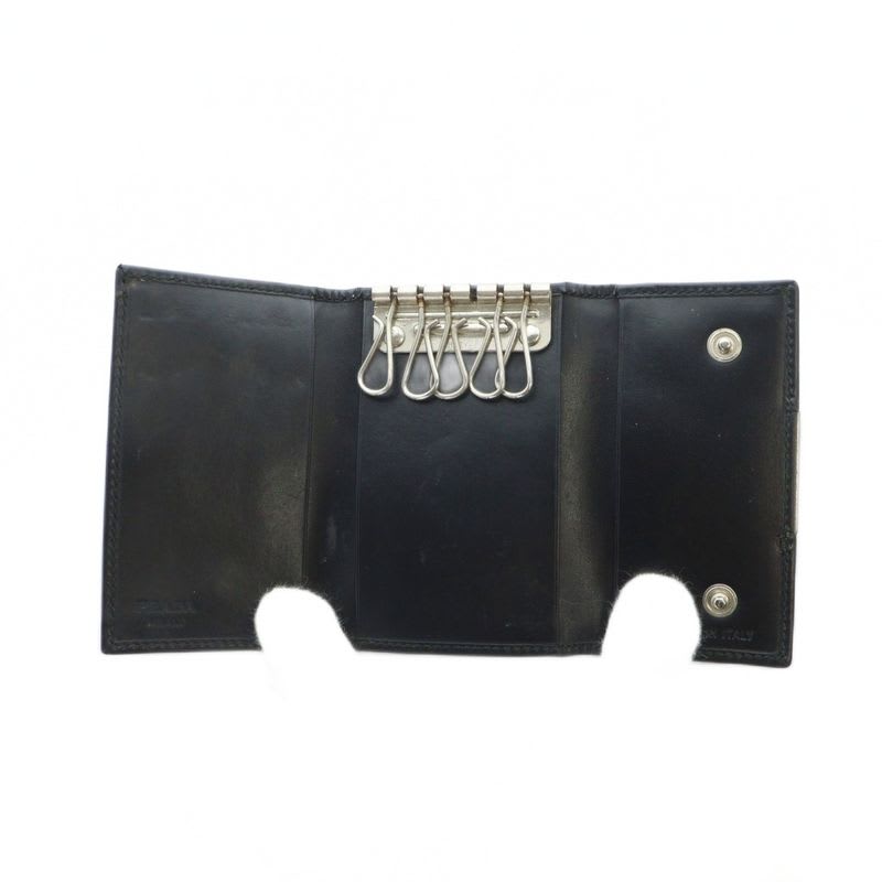 Prada Key Case Ring Leather Logo 5 Rows Black Gy13 mq OH