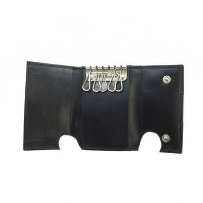 Prada Key Case Ring Leather Logo 5 Rows Black Gy13 mq OH