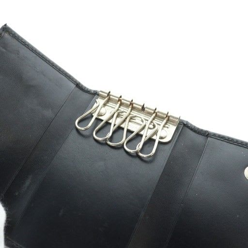Prada Key Case Ring Leather Logo 5 Rows Black Gy13 mq OH