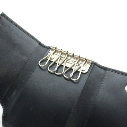 Prada Key Case Ring Leather Logo 5 Rows Black Gy13 mq OH