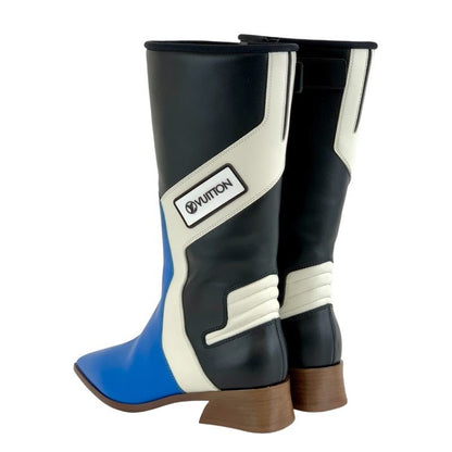 Louis Vuitton Flags Line Boots Long Boots Shoes Leather Blue Black White Logo