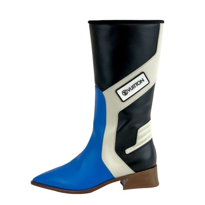 Louis Vuitton Flags Line Boots Long Boots Shoes Leather Blue Black White Logo
