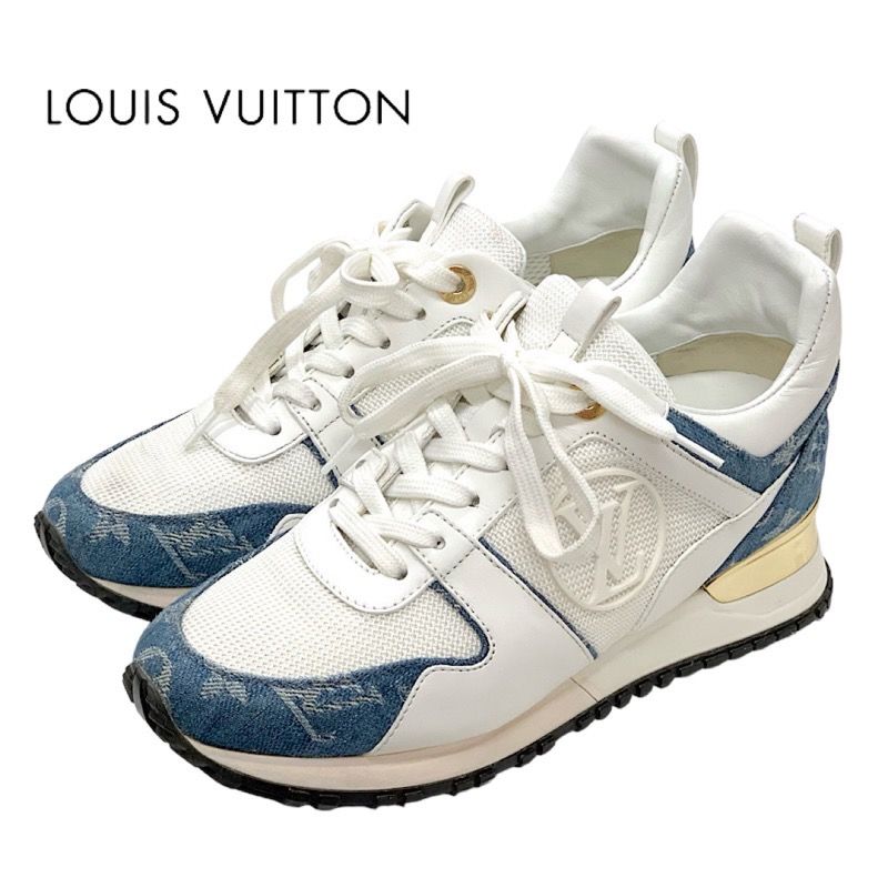 Louis Vuitton Run Away Line Monogram Sneakers Shoes LV Logo In Heels Denim White