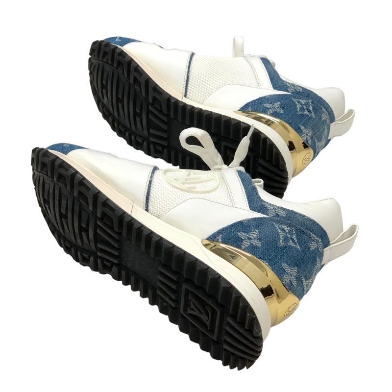 Louis Vuitton Run Away Line Monogram Sneakers Shoes LV Logo In Heels Denim White
