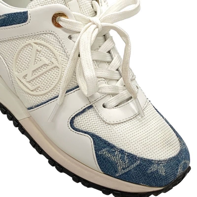 Louis Vuitton Run Away Line Monogram Sneakers Shoes LV Logo In Heels Denim White