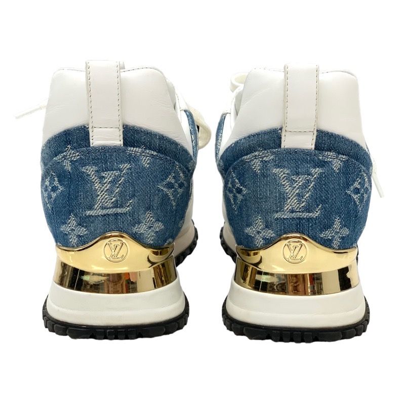 Louis Vuitton Run Away Line Monogram Sneakers Shoes LV Logo In Heels Denim White