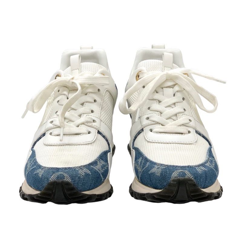 Louis Vuitton Run Away Line Monogram Sneakers Shoes LV Logo In Heels Denim White