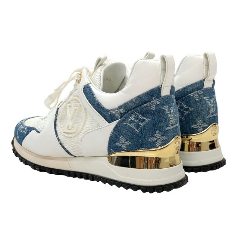 Louis Vuitton Run Away Line Monogram Sneakers Shoes LV Logo In Heels Denim White