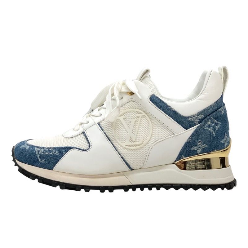 Louis Vuitton Run Away Line Monogram Sneakers Shoes LV Logo In Heels Denim White