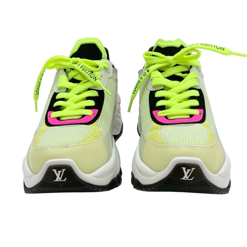 Louis Vuitton Run 55 Line Monogram Sneakers Shoes Fabric Leather Neon Yellow