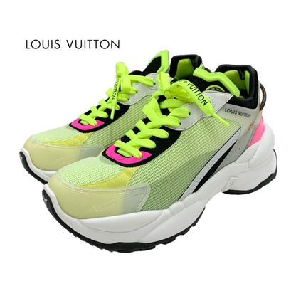 Louis Vuitton Run 55 Line Monogram Sneakers Shoes Fabric Leather Neon Yellow