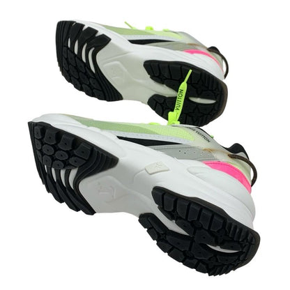 Louis Vuitton Run 55 Line Monogram Sneakers Shoes Fabric Leather Neon Yellow