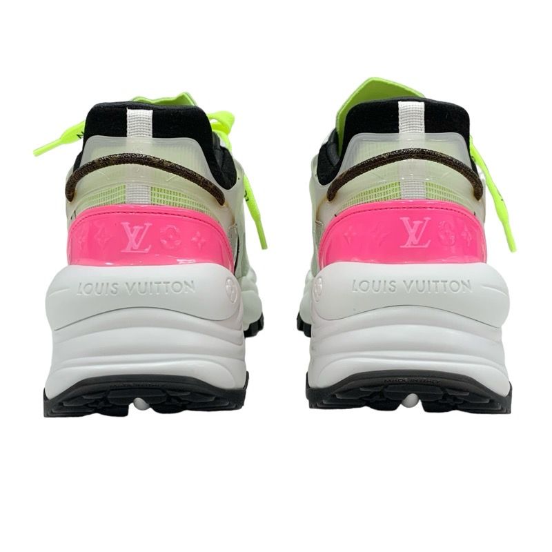 Louis Vuitton Run 55 Line Monogram Sneakers Shoes Fabric Leather Neon Yellow