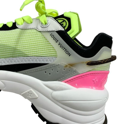 Louis Vuitton Run 55 Line Monogram Sneakers Shoes Fabric Leather Neon Yellow