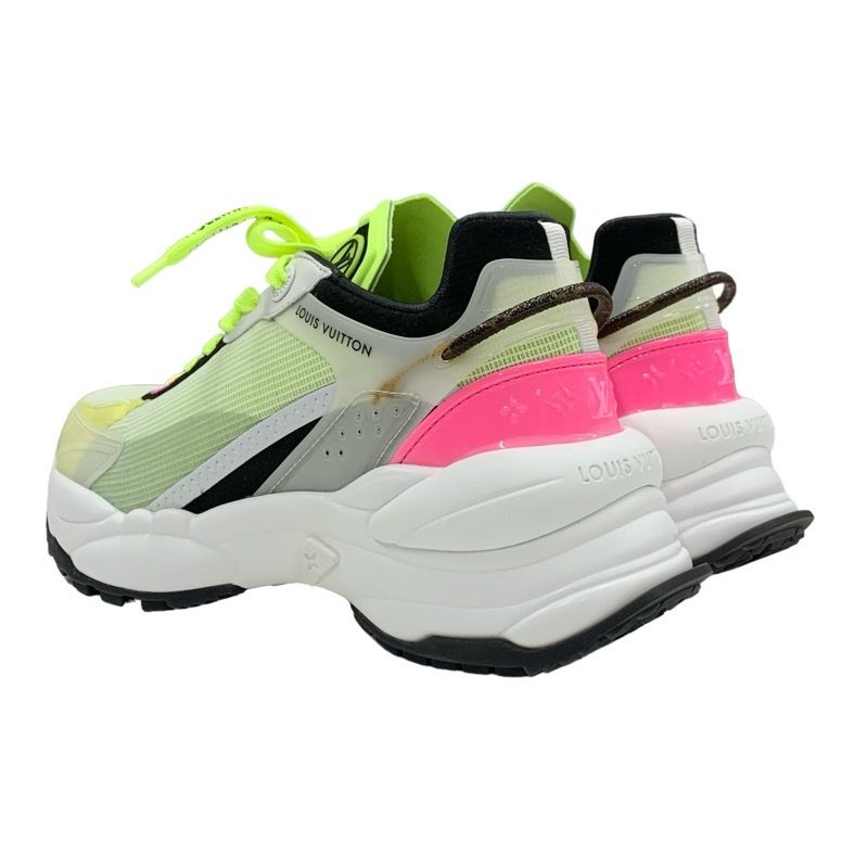 Louis Vuitton Run 55 Line Monogram Sneakers Shoes Fabric Leather Neon Yellow