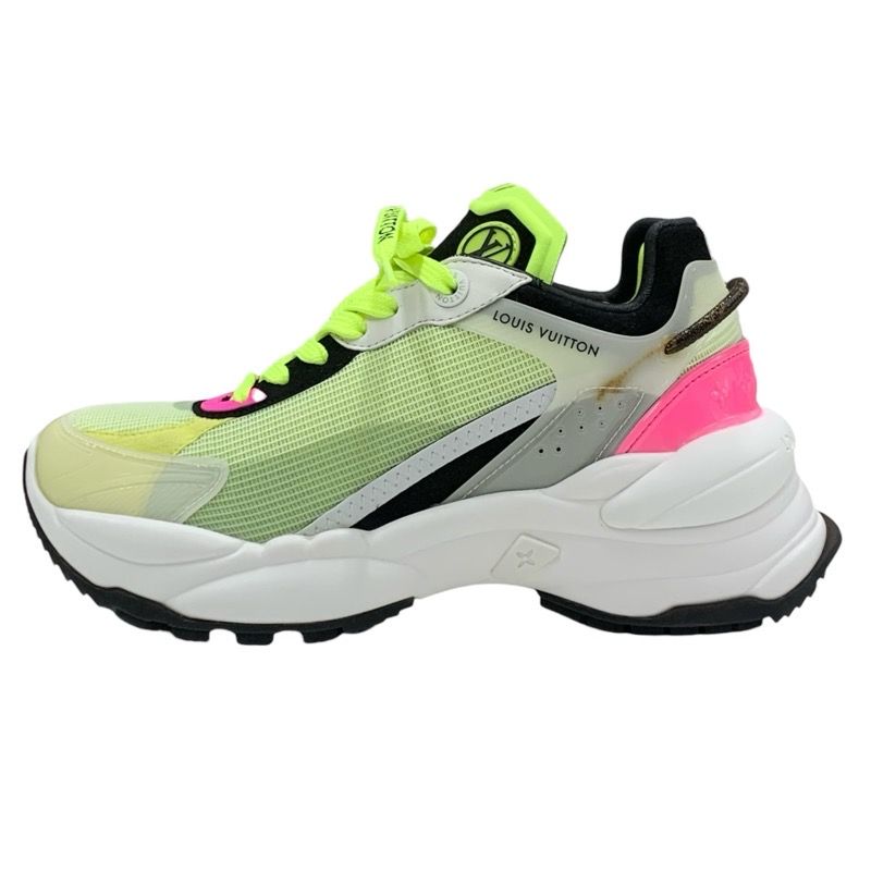 Louis Vuitton Run 55 Line Monogram Sneakers Shoes Fabric Leather Neon Yellow