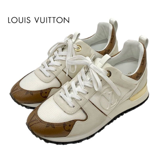 Louis Vuitton Run Away Line Sneakers Shoes Leather Fabric Ivory Inheel Monogram