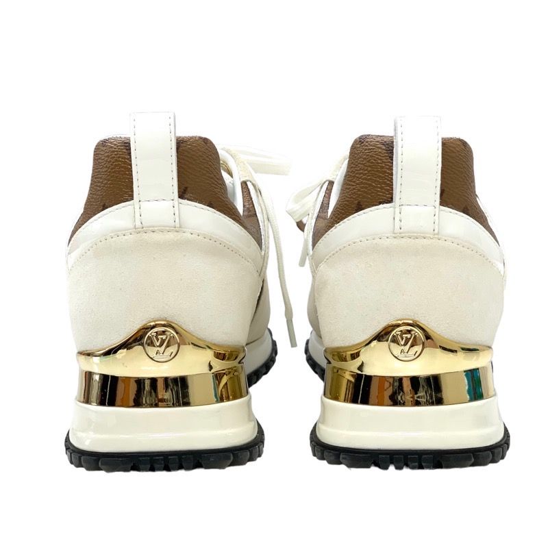 Louis Vuitton Run Away Line Sneakers Shoes Leather Fabric Ivory Inheel Monogram