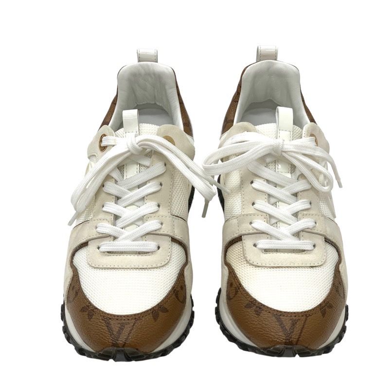 Louis Vuitton Run Away Line Sneakers Shoes Leather Fabric Ivory Inheel Monogram