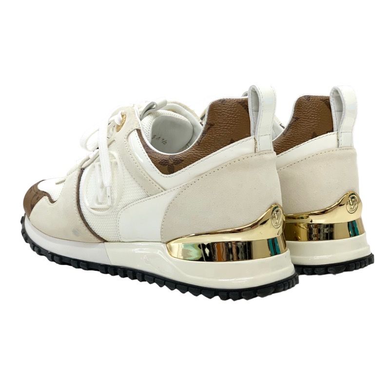 Louis Vuitton Run Away Line Sneakers Shoes Leather Fabric Ivory Inheel Monogram